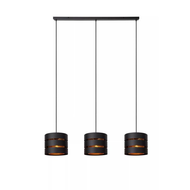 Lucide Rosas - lampe suspendue 3L - 130 x 26 x 152 cm - noir et laiton