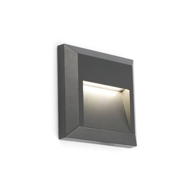 Faro Grant - applique murale - 12,5 x 2,5 x 12,5 cm - 1W LED incl. - IP65 - gris foncé