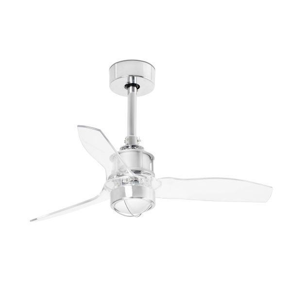 Faro Just Fan XS - ventilateur de plafond avec lumière et télécommande - Ø 81 cm - 17W LED incl. - chrome et transparent