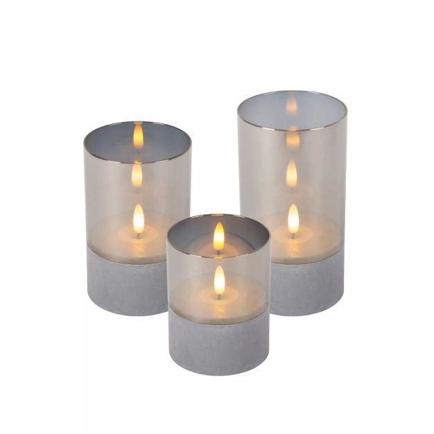 Lucide Velas - set de 3 lampes de table à piles - Ø 8 x 15 - gris