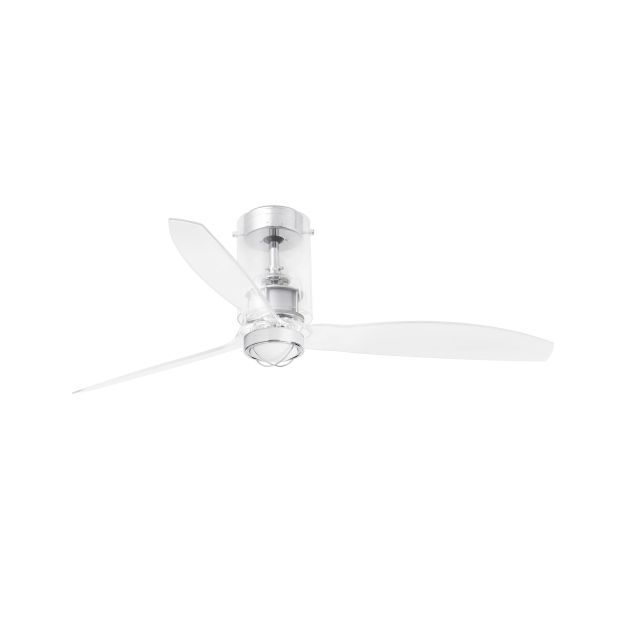 Faro Mini Tube - ventilateur de plafond avec lumière et télécommande - ventilateur intelligent - Ø 128 cm - 17W LED incl. - chrome et transparent