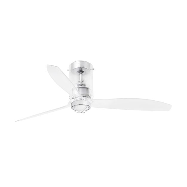 Faro Mini Tube - ventilateur de plafond avec lumière et télécommande - Ø 128 cm - 17W LED incl. - chrome et transparent