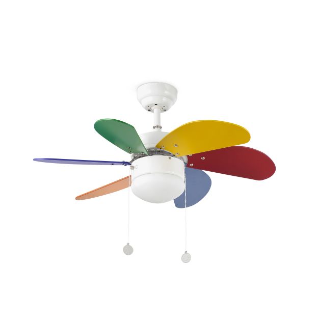 Faro Palao - ventilateur de plafond avec lumière et interrupteur à tirette - Ø 81 cm - blanc et multicolore