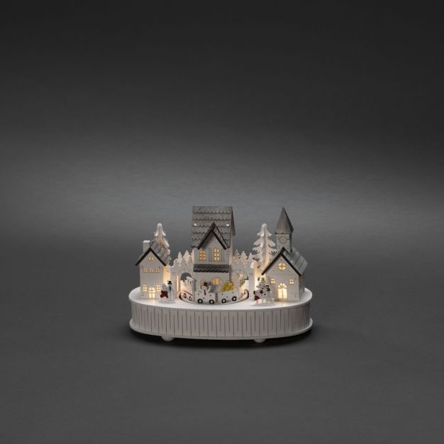 Konstsmide Lumières de Noël - maison et église en bois alimentées par piles - avec musique - 22 x 12 x 15,5 cm - blanc