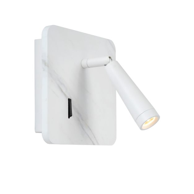 Lucide Oregon - lampe de chevet avec port usb - 15 x 15 x 9 cm - 3W LED incl - blanc