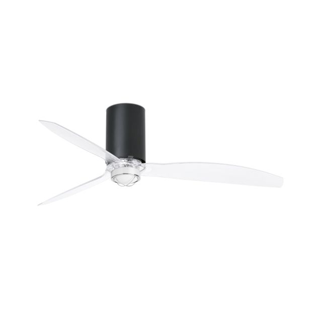 Faro Mini Tube - ventilateur de plafond avec lumière et télécommande - Ø 128 cm - 17W LED incl. - noir mat et transparent