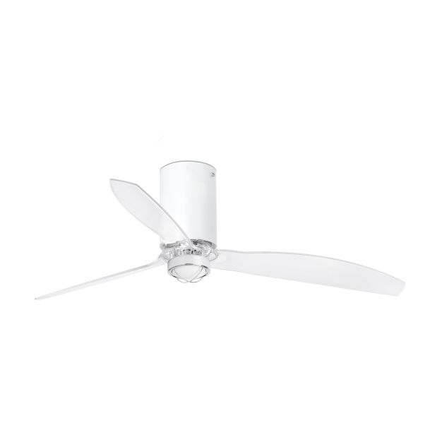 Faro Mini Tube - ventilateur de plafond avec lumière et télécommande - Ø 128 cm - 17W LED incl. - blanc mat et transparent