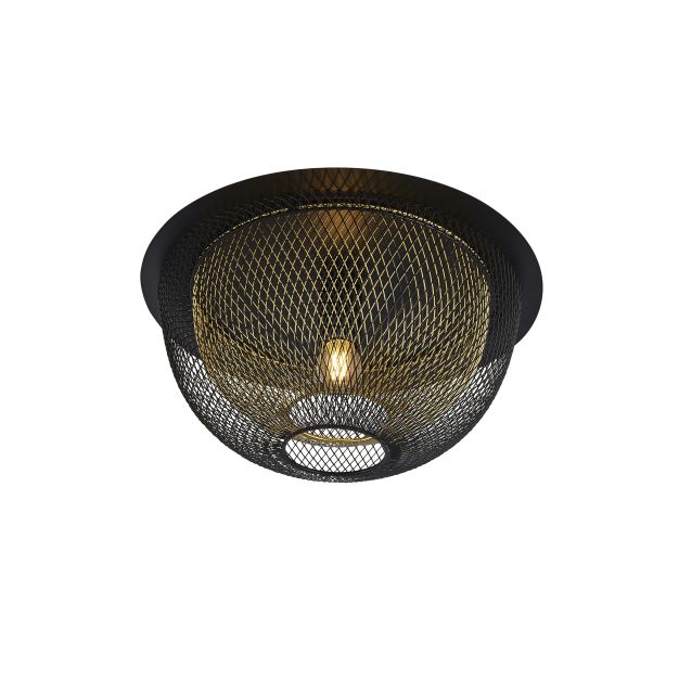 Searchlight Honeycomb - plafonnier - Ø 40 x 21 cm - noir mat et or