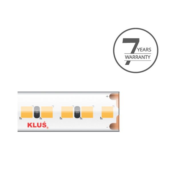 Klus Bande LED - largeur 1cm, longueur 500cm - 24Vdc - dimmable - 9,1W LED par mètre - 266 LED par mètre - IP65 - 2700K