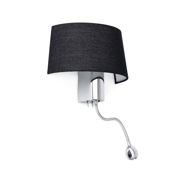 Faro Hotel - applique murale avec interrupteur - 28,5 x 27 x 50 cm - 1W LED incl. - noir et chrome