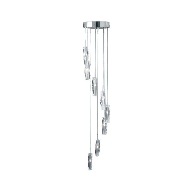 Searchlight Sculptured Ice - lampe suspendue - Ø 24 x 125 cm - 8 x 7W halogène incl. - chrome