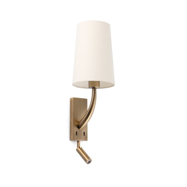 Faro Rem - applique murale avec interrupteur - 16,5 x 21 x 61 cm - 4W LED incl. - beige et vieil or