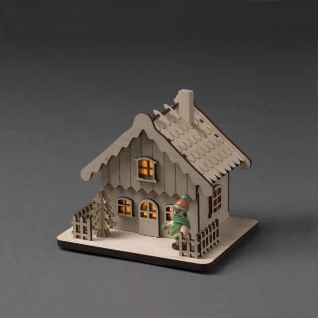 Konstsmide Lumières de Noël - maison en bois alimentée par piles - 12 x 11 x 12 cm - marron