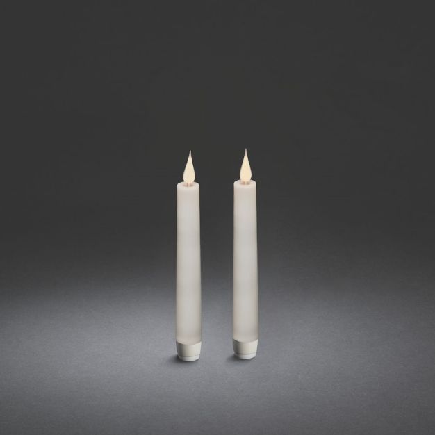 Konstsmide - set de 2 bougies flicker avec flamme 3D sur piles avec télécommande - Ø 2,5 x 21 cm - blanc