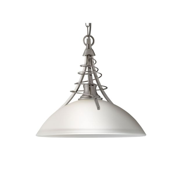 Searchlight Linea - lampe suspendue - Ø 33 x 90 cm - argent satiné et verre glacé