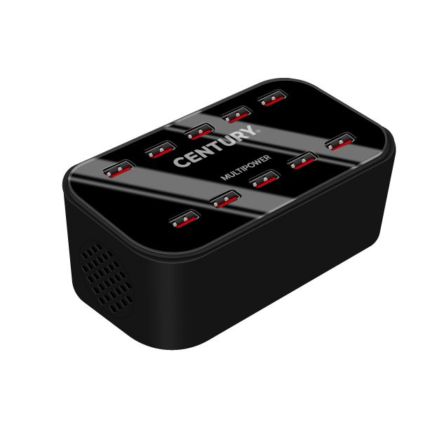 Century Italia Multipower - station de charge avec 10 ports USB - 15 x 7,5 x 5,5 cm - noir