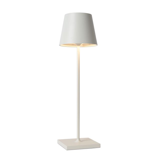 Lucide Justin - lampe de table d'extérieur rechargeable - gradateur à 3 niveaux - Ø 11 x 38 cm - 2,2W LED dimmable incl - IP54 - blanc