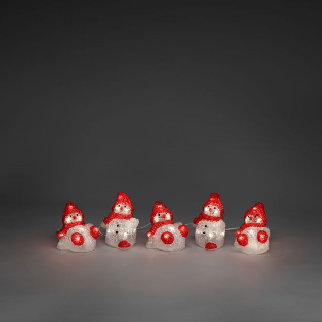 Konstsmide Lumières de Noël - 5 bonshommes de neige décoratifs - 8,5 x 12,5 x 400 cm - IP44 - rouge et blanc