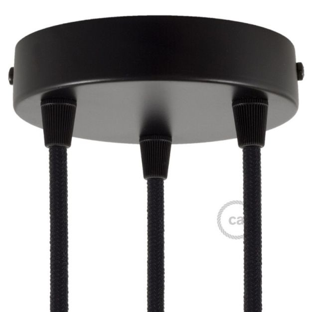 Creative Cables - capuchon de plafond métallique cylindrique à 3 trous au design épuré - Ø 120 mm - noir