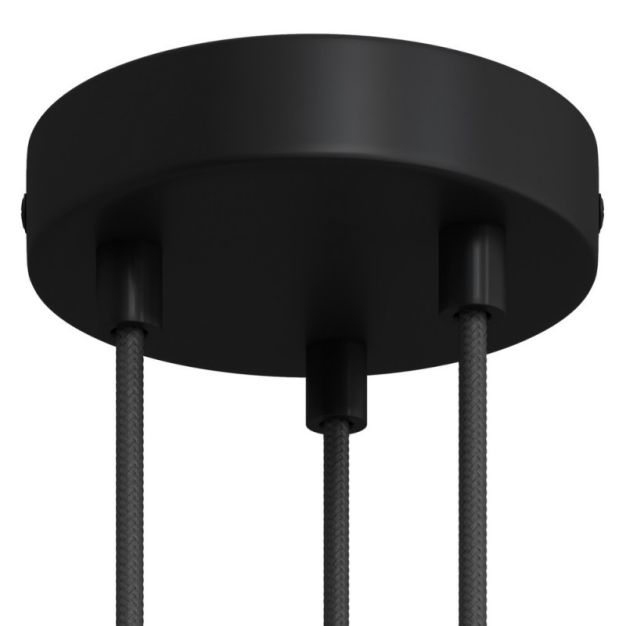 Creative Cables - cache plafond cylindrique en métal à 3 trous au design épuré avec support de câble en métal - Ø 120 mm - noir