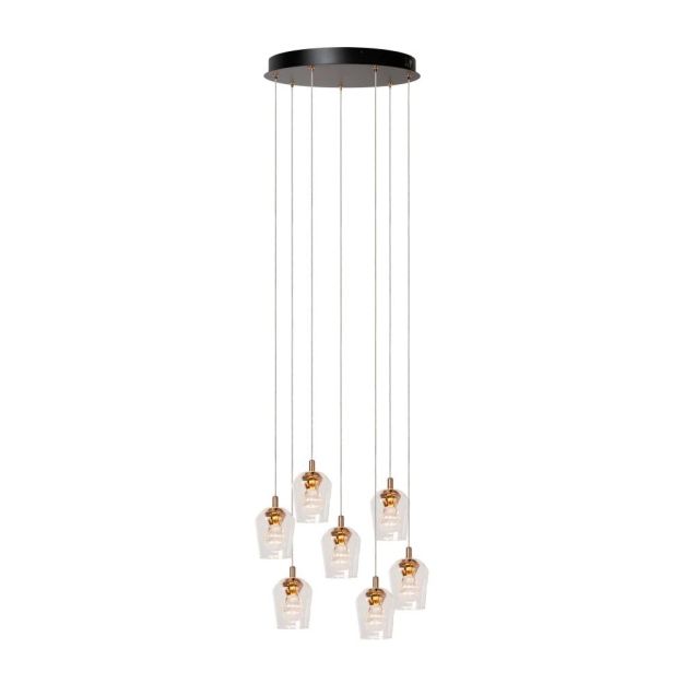 Lucide Berliane - lampe suspendue - Ø 39 x 164,5 cm - 7 x 3,8W LED dimmable incl - transparent et doré