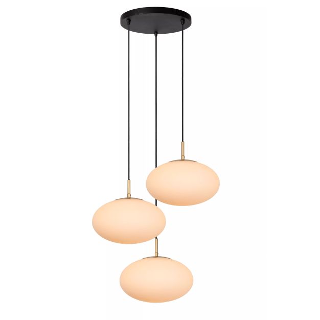 Lucide Elysee - lampe suspendue - Ø 55 x 150 cm - noir, opale et laiton