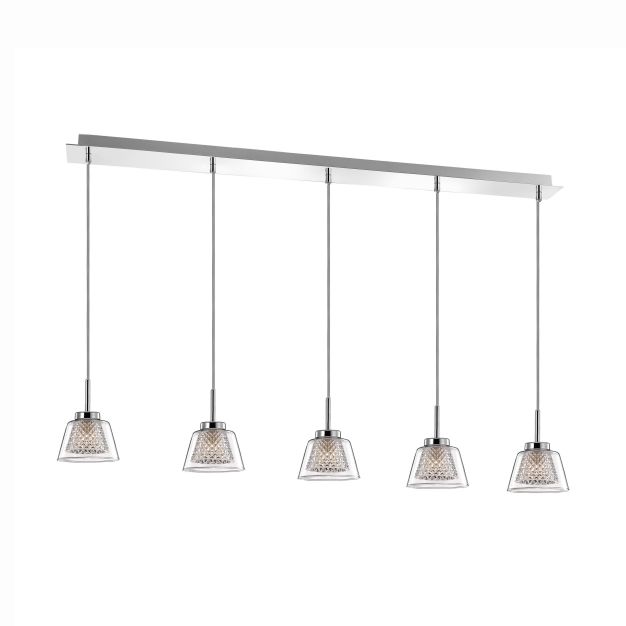 Nova Luce Boccale - lampe suspendue - 117 x 10 x 120 cm - 5 x 33W halogène incl. - chrome et transparent