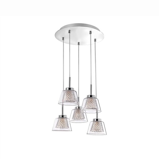 Nova Luce Boccale - lampe suspendue - Ø 30 x 120 cm - 5 x 33W halogène incl. - chrome et transparent