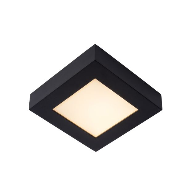 Lucide Brice-Led - plafonnier - 16,8 x 16,8 x 3,9 cm - 15W LED dimmable incl. - IP44 - noir