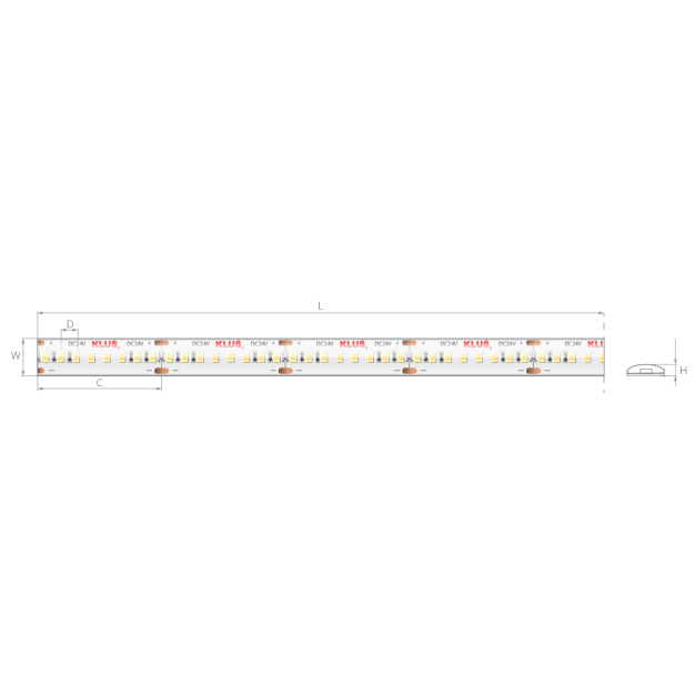 Klus Bande LED - largeur 1cm, longueur 500cm - 24Vdc - dimmable - 14,4W LED par mètre - 240 LED par mètre - IP65 - 3000K