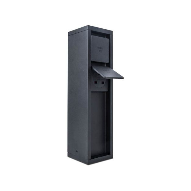 Lutec Mains - poteau avec prises - 8 x 8 x 31 cm - IP54 - noir mat - 2 prises latérales (version néerlandaise)