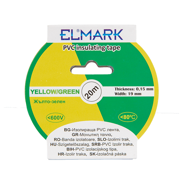 Elmark ruban isolant en PVC 19mm - 20 mètres de long - jaune/vert