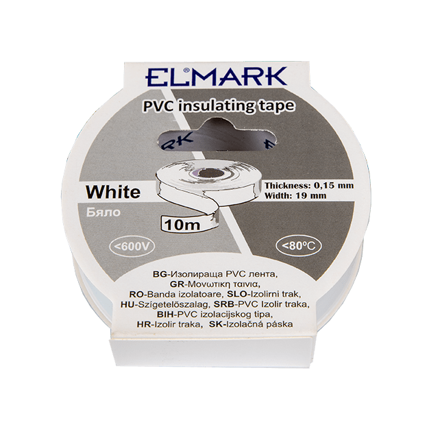 Elmark ruban isolant en PVC 19mm - 10 mètres de long - blanc