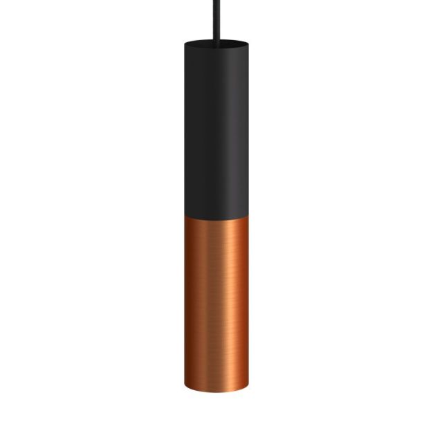 Creative Cables Double Tube - lampe suspendue 1L - Ø 12,5 x Ø 6 x 190 cm - cuivre brossé et noir