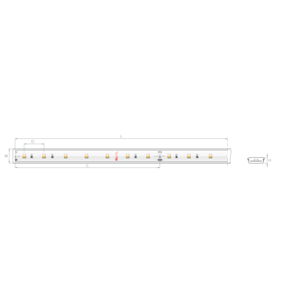 Klus Bande LED - largeur 1cm, longueur 500cm - 24Vdc - dimmable - 4,8W LED par mètre - 70 LED par mètre - IP65 - 4000K