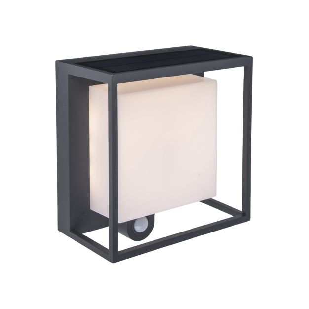 Lutec Curtis - Applique solaire extérieure avec détecteur de mouvement - 19 x 16,5 x 9,5 cm - 3W LED incl - IP54 - gris foncé