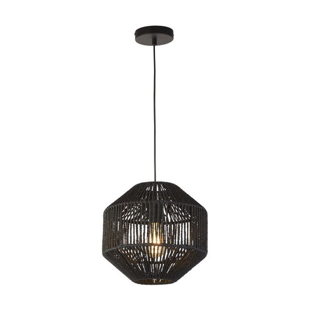 Searchlight Wicker - lampe suspendue - Ø 30 x 133 cm - noir mat