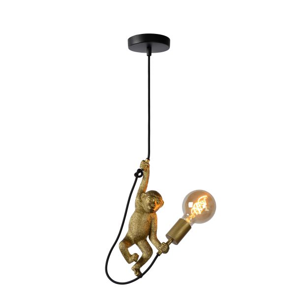 Lucide Extravaganza Chimp - lampe suspendue - Ø 18 x 185 cm - noir et or