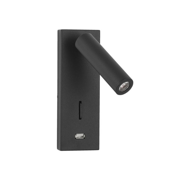 Nova Luce Fuse - applique murale avec interrupteur et chargeur USB - 6 x 12,3 x 18 cm - 3W LED incl. - noir