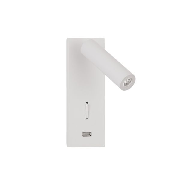 Nova Luce Fuse - applique murale avec interrupteur et chargeur USB - 6 x 12,3 x 18 cm - 3W LED incl. - blanc