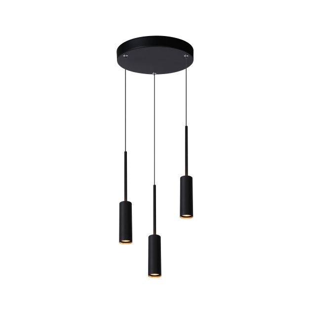 Lucide Tubule - lampe suspendue - Ø 26 x 169 cm - 3 x 7W LED incl - noir