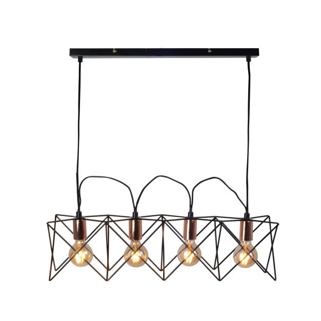 Searchlight Anthea - lampe suspendue - 73 x 19 x 146 cm - noir mat et cuivre