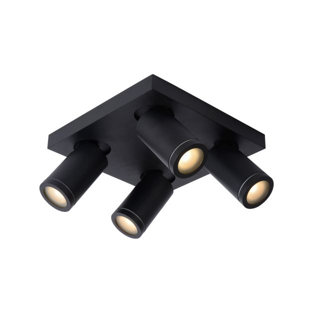 Lucide Taylor - spot en saillie 4L - 24 x 24 x 12,5 cm - 4 x 5W LED dimmable incl - dim to warm - IP44 - noir