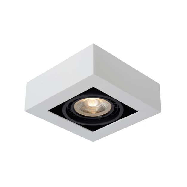 Lucide Zefix - spot en saillie 1L - 18,5 x 18,5 x 9 cm - 12W LED dimmable incl - dim to warm - blanc et noir