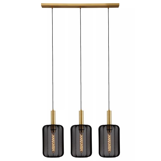 Lucide Corina - lampe suspendue 3L - 90 x 22 x 185 cm - noir et laiton