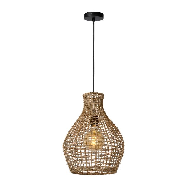 Lucide Alban - lampe suspendue - Ø 35 x 175 cm - rotin - brun clair