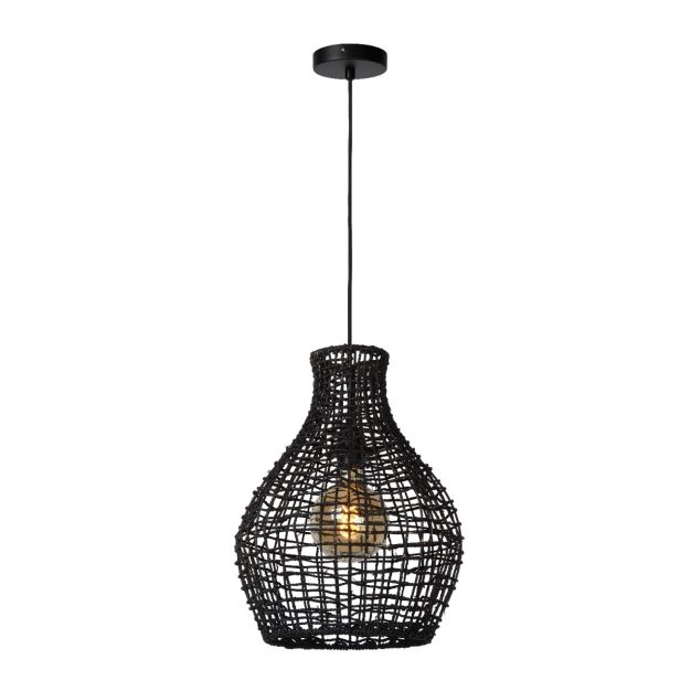 Lucide Alban - lampe suspendue - Ø 35 x 175 cm - rotin - noir