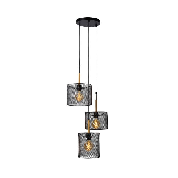 Lucide Baskett - lampe suspendue - Ø 46 x 150 cm - noir et marron clair