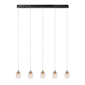 Lucide Berliane - lampe suspendue - 93 x 11 x 164,5 cm - 5 x 4W LED dimmable incl - transparent et doré