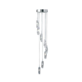 Searchlight Sculptured Ice - lampe suspendue - Ø 24 x 125 cm - 8 x 7W halogène inclus - chrome